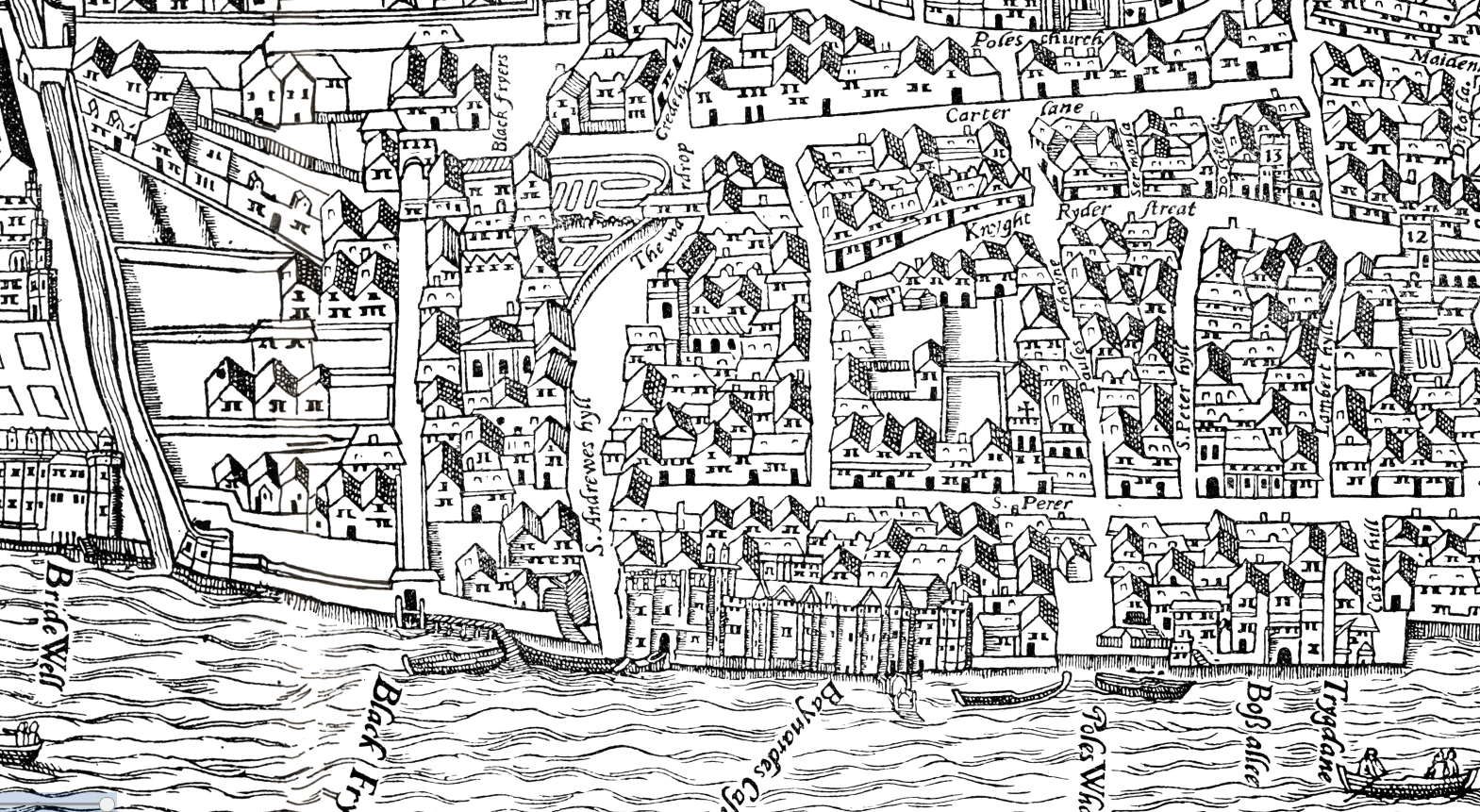 Agas' map of Oxford of 1578 - part pictorial, part cartographic and unusually accurate for a map of this date.